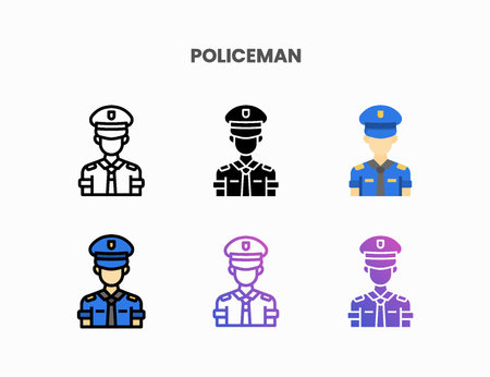 Policeman icon set with line, outline, flat, filled, glyph, color, gradient. Can be used for digital product, presentation, print design and more.のイラスト素材