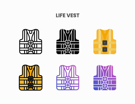 Life Vest icon set with line, outline, flat, filled, glyph, color, gradient. Can be used for digital product, presentation, print design and more.のイラスト素材