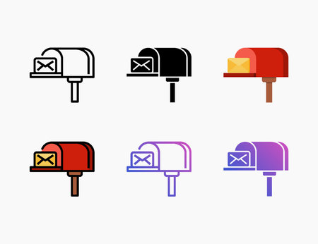 Mailbox icon set with line, outline, flat, filled, glyph, color, gradient. Can be used for digital product, presentation, print design and more.のイラスト素材