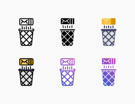 Recycle Bin Mail icon set with line, outline, flat, filled, glyph, color, gradient. Can be used for digital product, presentation, print design and more.のイラスト素材