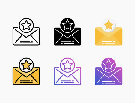 Favourite Mail icon set with line, outline, flat, filled, glyph, color, gradient. Can be used for digital product, presentation, print design and more.のイラスト素材