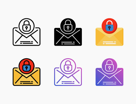 Email Lock icon set with line, outline, flat, filled, glyph, color, gradient. Can be used for digital product, presentation, print design and more.のイラスト素材