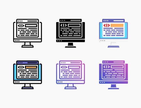 Programming icon set with line, outline, flat, filled, glyph, color, gradient. Can be used for digital product, presentation, print design and more.のイラスト素材