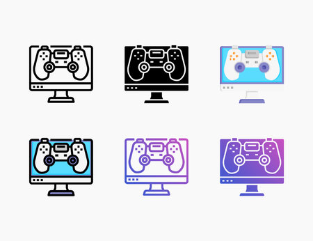 Gaming icon set with line, outline, flat, filled, glyph, color, gradient. Can be used for digital product, presentation, print design and more.のイラスト素材