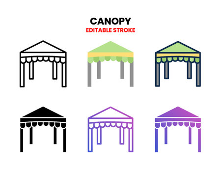 Canopy icon set with line, outline, glyph, filled line, flat color, line gradient and flat gradient. Can used for digital product, presentation, UI and many more.のイラスト素材