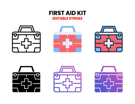 First Aid Kit icon set with line, outline, glyph, filled line, flat color, line gradient and flat gradient. Can used for digital product, presentation, UI and many more.のイラスト素材
