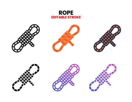 Rope icon set with line, outline, glyph, filled line, flat color, line gradient and flat gradient. Editable stroke and pixel perfect. Can used for digital product, presentation, UI and many more.のイラスト素材