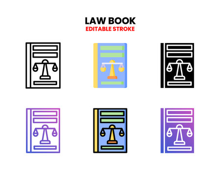 Law Book icon set with line, outline, flat, filled, glyph, color, gradient. Editable stroke and pixel perfect. Can be used for digital product, presentation, print design and more.のイラスト素材
