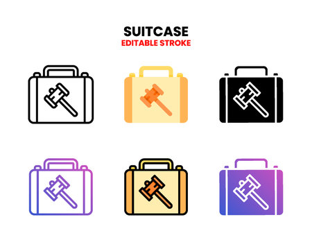 Auction Bag Suitcase icon set with line, outline, flat, filled, glyph, color, gradient. Editable stroke and pixel perfect. Can be used for digital product, presentation, print design and more.のイラスト素材