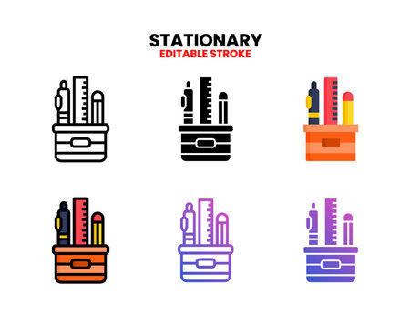 Stationary icon set with line, outline, flat, filled, glyph, color, gradient. Editable stroke and pixel perfect. Can be used for digital product, presentation, print design and more.のイラスト素材