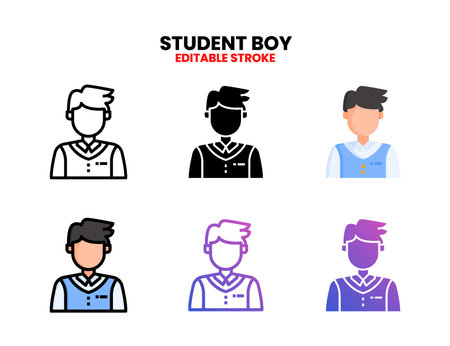 Student Boy icon set with line, outline, flat, filled, glyph, color, gradient. Editable stroke and pixel perfect. Can be used for digital product, presentation, print design and more.のイラスト素材