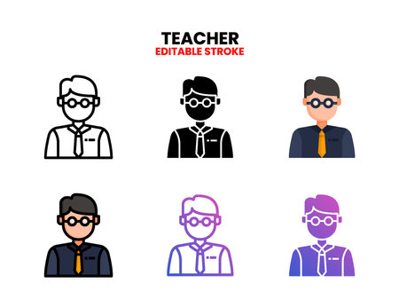 Teacher icon set with line, outline, flat, filled, glyph, color, gradient. Editable stroke and pixel perfect. Can be used for digital product, presentation, print design and more.のイラスト素材