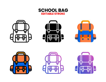 Bag icon set with line, outline, flat, filled, glyph, color, gradient. Editable stroke and pixel perfect. Can be used for digital product, presentation, print design and more.のイラスト素材