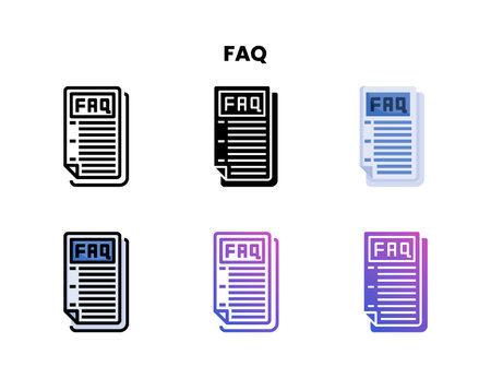 Faq icon set with line, outline, flat, filled, glyph, color, gradient. Can be used for digital product, presentation, print design and more.のイラスト素材