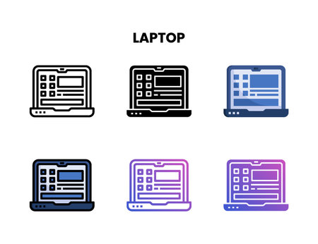 Laptop icon set with line, outline, flat, filled, glyph, color, gradient. Can be used for digital product, presentation, print design and more.のイラスト素材