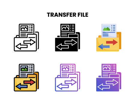 Transfer icon set with line, outline, flat, filled, glyph, color, gradient. Can be used for digital product, presentation, print design and more.のイラスト素材