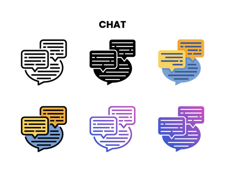 Chat icon set with line, outline, flat, filled, glyph, color, gradient. Can be used for digital product, presentation, print design and more.のイラスト素材
