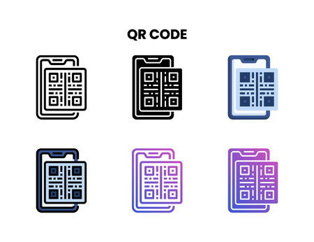 Barcode icon set with line, outline, flat, filled, glyph, color, gradient. Can be used for digital product, presentation, print design and more.のイラスト素材