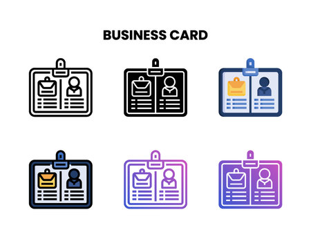Business Card icon set with line, outline, flat, filled, glyph, color, gradient. Can be used for digital product, presentation, print design and more.のイラスト素材