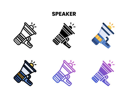 Megaphone icon set with line, outline, flat, filled, glyph, color, gradient. Can be used for digital product, presentation, print design and more.のイラスト素材