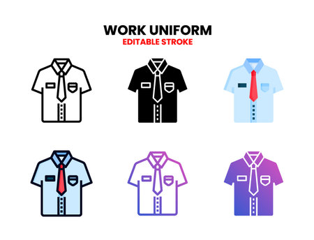 Work Uniform icon set with line, outline, flat, filled, glyph, color, gradient. Editable stroke and pixel perfect. Can be used for digital product, presentation, print design and more.のイラスト素材