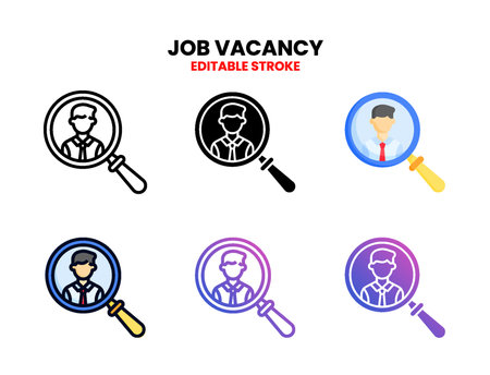 Find job vacancy icon set with line, outline, flat, filled, glyph, color, gradient. Editable stroke and pixel perfect. Can be used for digital product, presentation, print design and more.のイラスト素材