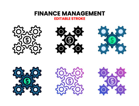 Finance Management icon set with line, outline, flat, filled, glyph, color, gradient. Editable stroke and pixel perfect. Can be used for digital product, presentation, print design and more.のイラスト素材