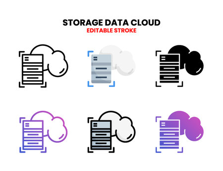 Storage Data icon set with line, outline, flat, filled, glyph, color, gradient. Editable stroke and pixel perfect. Can be used for digital product, presentation, print design and more.のイラスト素材