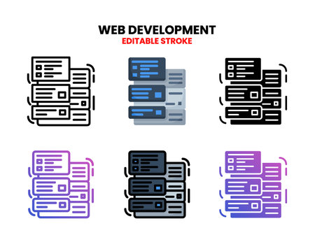 Web Development storage icon set with line, outline, flat, filled, glyph, color, gradient. Editable stroke and pixel perfect. Can be used for digital product, presentation, print design and more.のイラスト素材