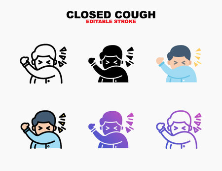 Closed Cough with Hand icon style line, outline, flat, glyph, color, gradient. Editable stroke and pixel perfect. Can be used for digital product, presentation, print design and more.のイラスト素材