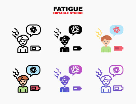 Fatigue Corona virus Symptoms Fever icon style line, outline, flat, glyph, color, gradient. Editable stroke and pixel perfect. Can be used for digital product, presentation, print design and more.のイラスト素材