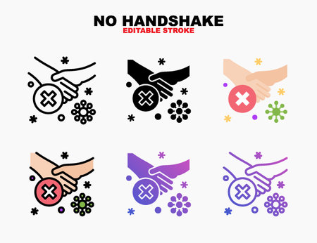 No Handshake Social Distancing icon style line, outline, flat, glyph, color, gradient. Editable stroke and pixel perfect. Can be used for digital product, presentation, print design and more.のイラスト素材