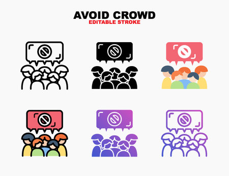 Avoid Crowd Corona Virus icon line, outline, flat, glyph, color, gradient. Editable stroke and pixel perfect. Can be used for digital product, presentation, print design and more.のイラスト素材