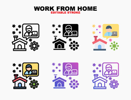 Work From Home icon style line, outline, flat, glyph, color, gradient. Editable stroke and pixel perfect. Can be used for digital product, presentation, print design and more.のイラスト素材