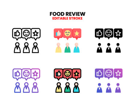 Food Review icon, with people, like, emoticon, and star Vector Illustration for Graphic Design Element. Editable Stroke and pixel perfect. Isolated on white backgroundのイラスト素材