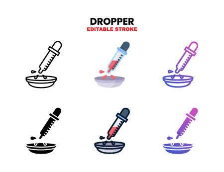 Dropper icon set style ouline, glyph, flat color and gradient. Editable Stroke and pixel perfect. Vector Illustration for Graphic Design Element. Isolated on white backgroundのイラスト素材