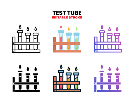 Test Tube icon set style ouline, glyph, flat color and gradient. Editable Stroke and pixel perfect. Vector Illustration for Graphic Design Element. Isolated on white backgroundのイラスト素材