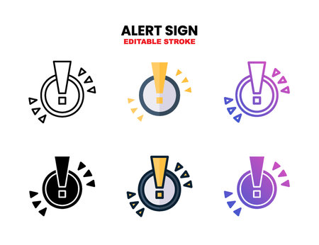 Alert Sign icon set style ouline, glyph, flat color and gradient. Editable Stroke and pixel perfect. Vector Illustration for Graphic Design Element. Isolated on white backgroundのイラスト素材