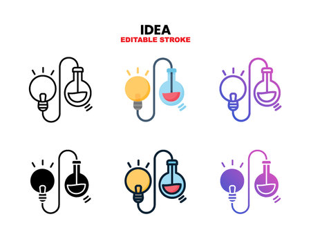 Idea icon set style ouline, glyph, flat color and gradient. Editable Stroke and pixel perfect. Vector Illustration for Graphic Design Element. Isolated on white backgroundのイラスト素材