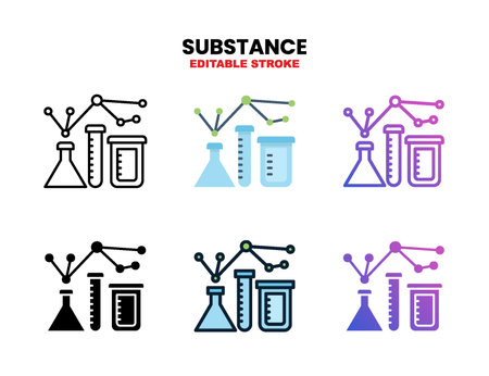 Substance icon set style ouline, glyph, flat color and gradient. Editable Stroke and pixel perfect. Vector Illustration for Graphic Design Element. Isolated on white backgroundのイラスト素材