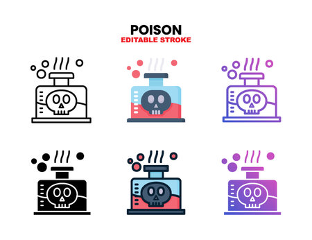 Poison icon set style ouline, glyph, flat color and gradient. Editable Stroke and pixel perfect. Vector Illustration for Graphic Design Element. Isolated on white backgroundのイラスト素材