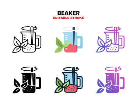 Beaker icon set style ouline, glyph, flat color and gradient. Editable Stroke and pixel perfect. Vector Illustration for Graphic Design Element. Isolated on white backgroundのイラスト素材