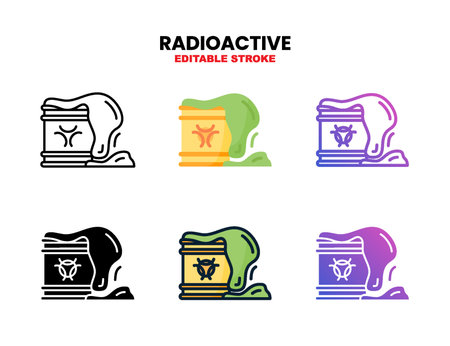 Radioactive icon set style ouline, glyph, flat color and gradient. Editable Stroke and pixel perfect. Vector Illustration for Graphic Design Element. Isolated on white backgroundのイラスト素材