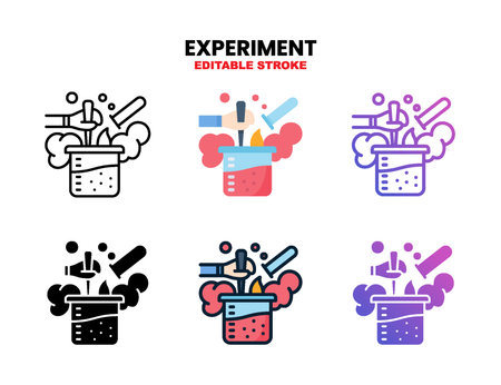 Experiment icon set style ouline, glyph, flat color and gradient. Editable Stroke and pixel perfect. Vector Illustration for Graphic Design Element. Isolated on white backgroundのイラスト素材