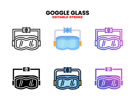 Goggle Glass icon set style ouline, glyph, flat color and gradient. Editable Stroke and pixel perfect. Vector Illustration for Graphic Design Element. Isolated on white backgroundのイラスト素材