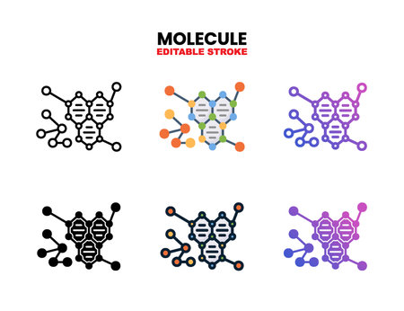 Molecule icon set style ouline, glyph, flat color and gradient. Editable Stroke and pixel perfect. Vector Illustration for Graphic Design Element. Isolated on white backgroundのイラスト素材