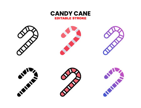 Candy cane icon set with different styles. Icons designed in outline, flat, glyph, line colored and gradient. Can be used for web, mobile, ui and more. Enjoy this icon for your project.のイラスト素材