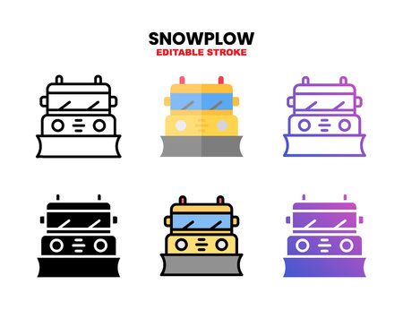 Snowplow icon set with different styles. Icons designed in outline, flat, glyph, line colored and gradient. Can be used for web, mobile, ui and more. Enjoy this icon for your project.のイラスト素材