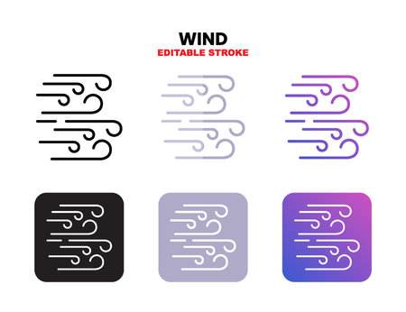 Wind icon set with different styles. Icons designed in outline, flat, glyph, line colored and gradient. Can be used for web, mobile, ui and more. Enjoy this icon for your project.のイラスト素材