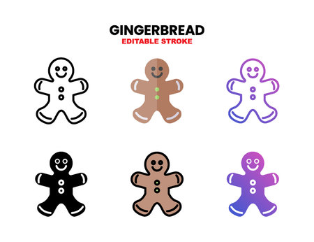 Gingerbread man icon set with different styles. Icons designed in outline, flat, glyph, line colored and gradient. Can be used for web, mobile, ui and more. Enjoy this icon for your project.のイラスト素材